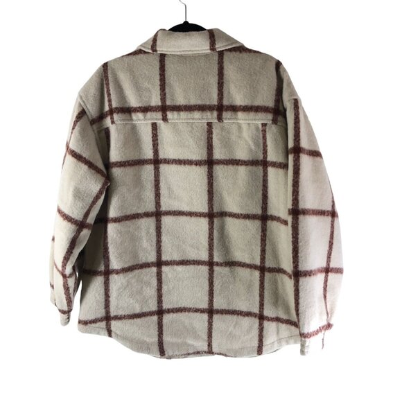 Universal Thread Womens Oversized Windowpane Plaid Shacket Jacket Beige/Brown L - Picture 4 of 7
